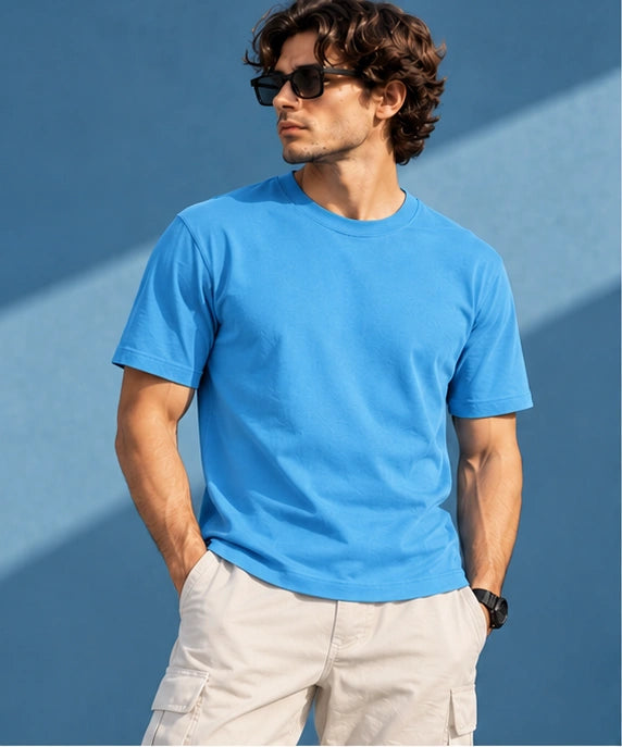 Men’s Premium Sky Blue Crew Neck T-Shirt – Regular Fit