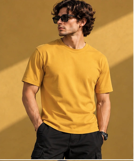 Men’s Premium Mustard Yellow Crew Neck T-Shirt – Regular Fit