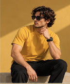 Men’s Premium Mustard Yellow Crew Neck T-Shirt – Regular Fit