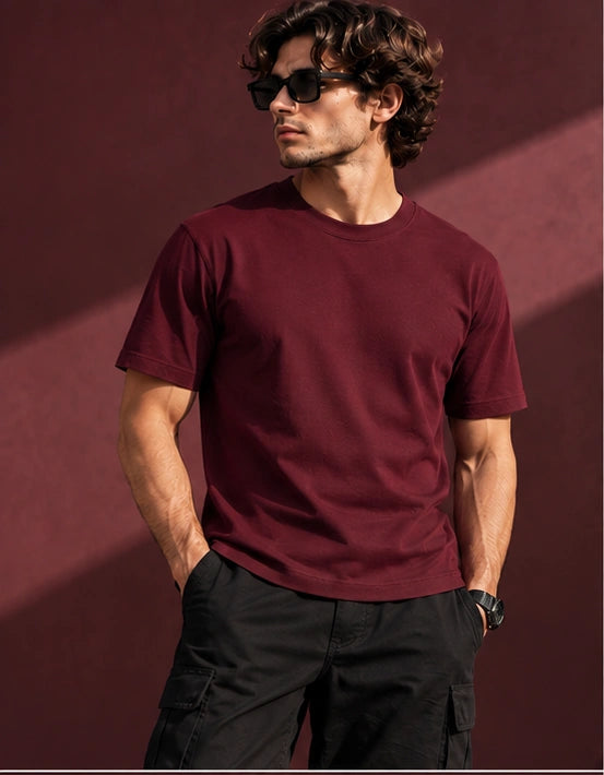 Men’s Premium Burgundy Crew Neck T-Shirt – Regular Fit