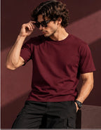 Men’s Premium Burgundy Crew Neck T-Shirt – Regular Fit