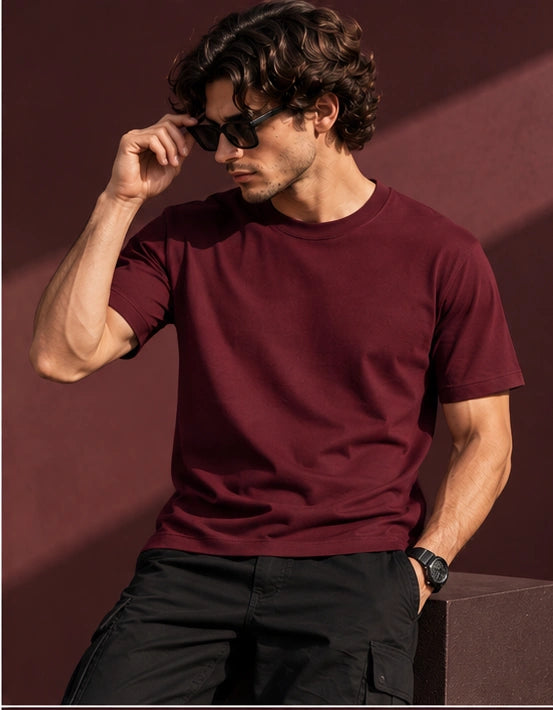 Men’s Premium Burgundy Crew Neck T-Shirt – Regular Fit