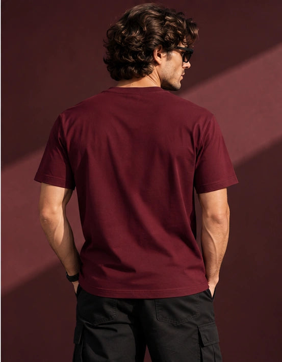 Men’s Premium Burgundy Crew Neck T-Shirt – Regular Fit