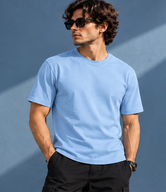 Men’s Premium Powder Blue Crew Neck T-Shirt – Regular Fit