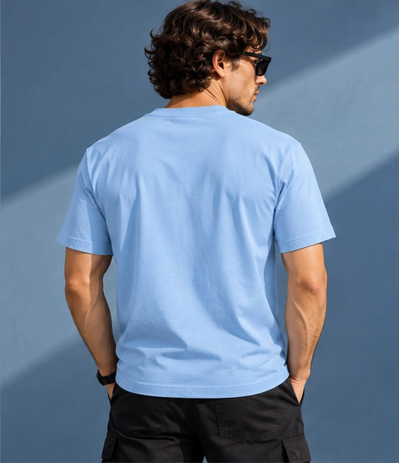 Men’s Premium Powder Blue Crew Neck T-Shirt – Regular Fit