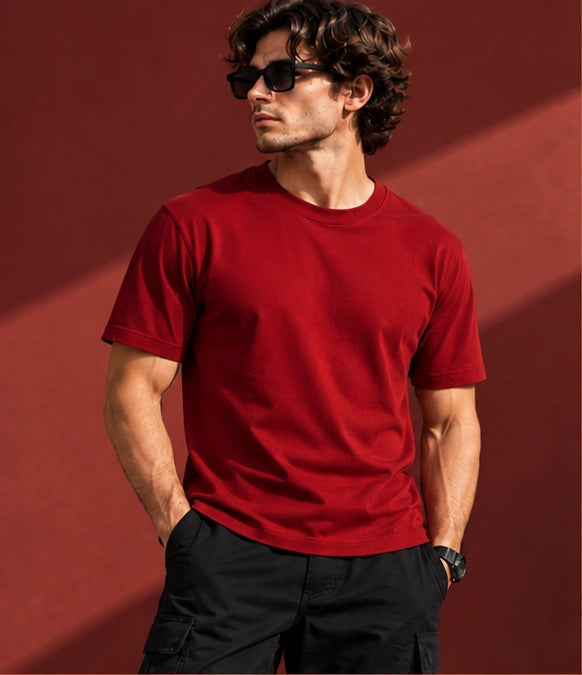 Men’s Premium Classic Red Crew Neck T-Shirt – Regular Fit