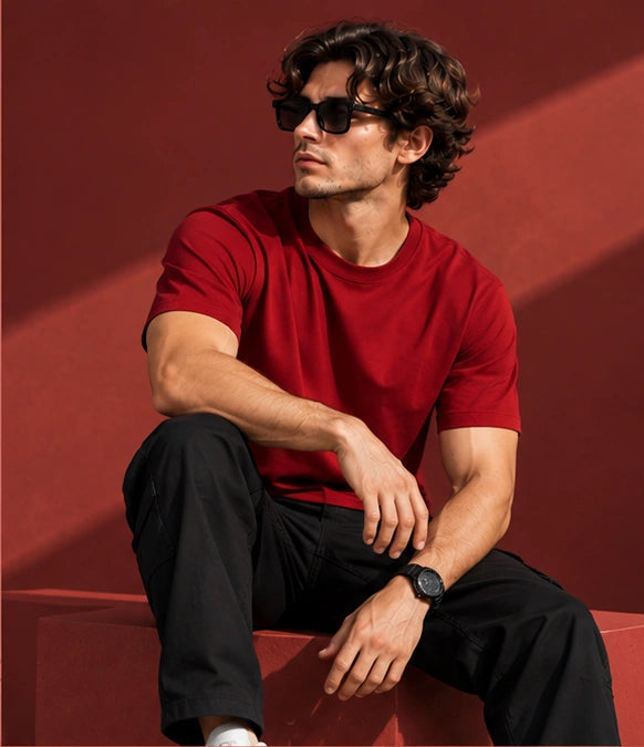 Men’s Premium Classic Red Crew Neck T-Shirt – Regular Fit