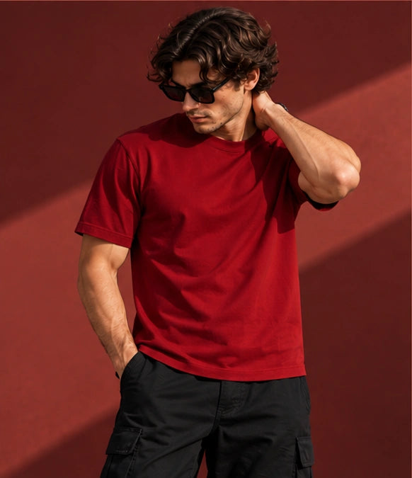 Men’s Premium Classic Red Crew Neck T-Shirt – Regular Fit