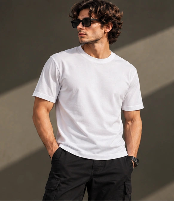 Men’s Premium Classic White Crew Neck T-Shirt – Regular Fit