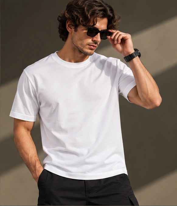 Men’s Premium Classic White Crew Neck T-Shirt – Regular Fit
