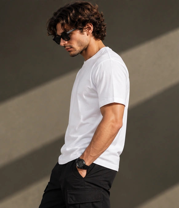 Men’s Premium Classic White Crew Neck T-Shirt – Regular Fit