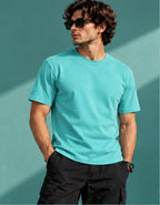 Men’s Premium Aqua Blue Crew Neck T-Shirt – Regular Fit