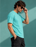 Men’s Premium Aqua Blue Crew Neck T-Shirt – Regular Fit