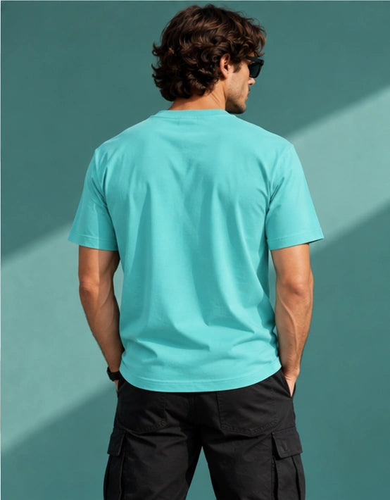 Men’s Premium Aqua Blue Crew Neck T-Shirt – Regular Fit