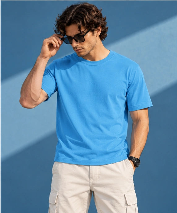 Men’s Premium Sky Blue Crew Neck T-Shirt – Regular Fit