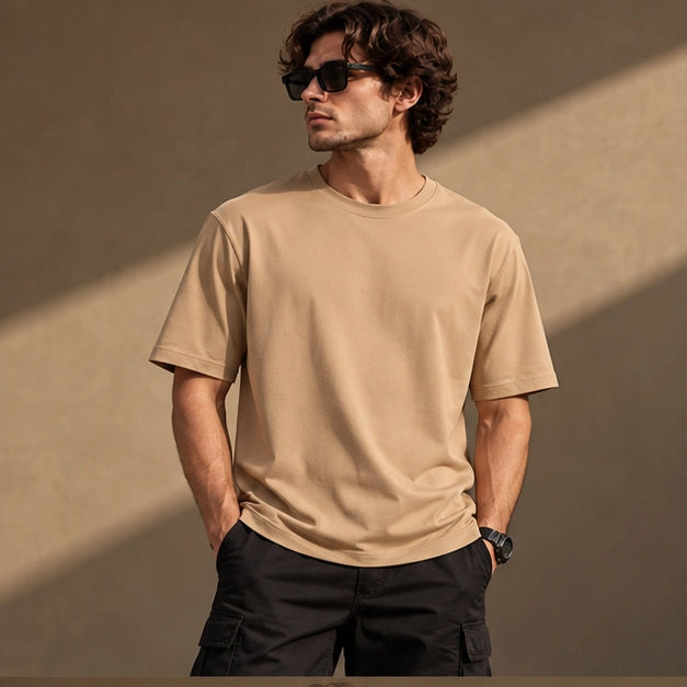 Men’s Premium Camel Beige Crew Neck T-Shirt – Regular Fit