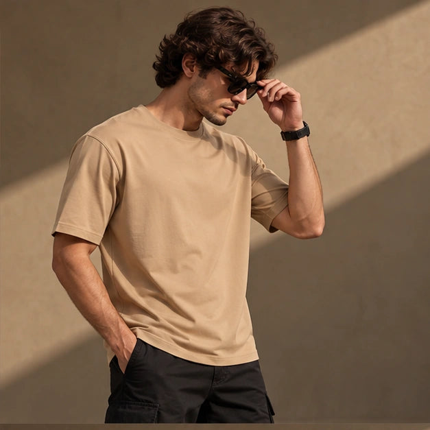 Men’s Premium Camel Beige Crew Neck T-Shirt – Regular Fit