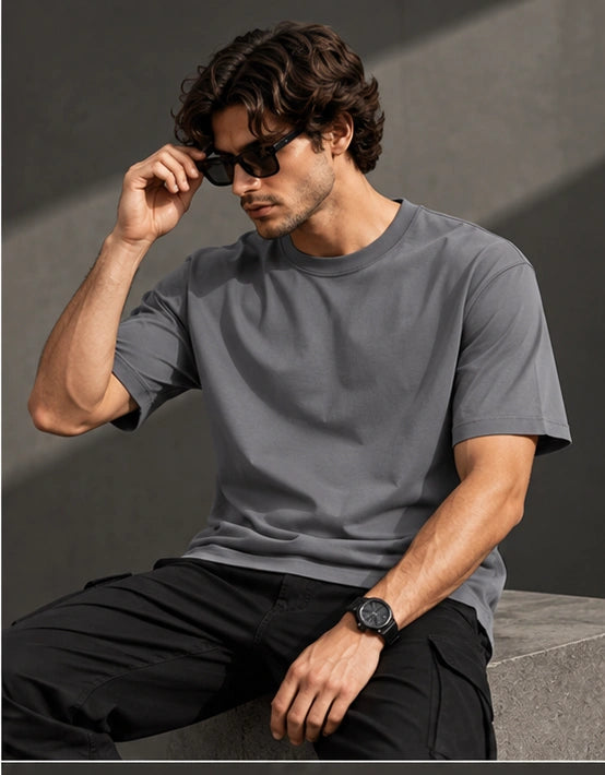 Men’s Premium Charcoal Grey Crew Neck T-Shirt – Regular Fit