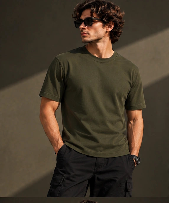 Men’s Premium Olive Green Crew Neck T-Shirt – Regular Fit