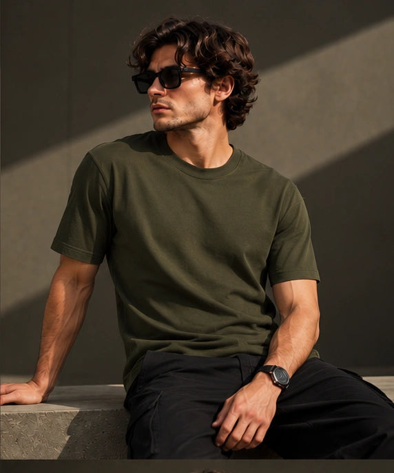 Men’s Premium Olive Green Crew Neck T-Shirt – Regular Fit