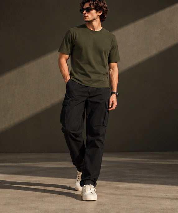 Men’s Premium Olive Green Crew Neck T-Shirt – Regular Fit