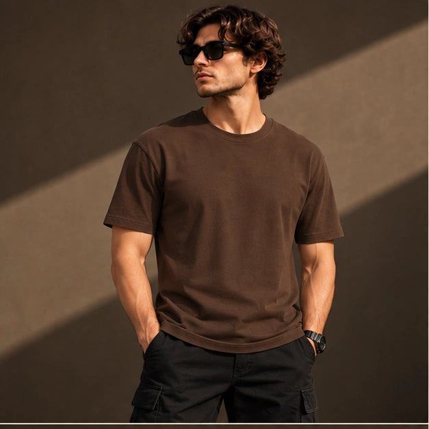Men’s Premium Chocolate Brown Crew Neck T-Shirt – Regular Fit