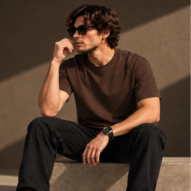 Men’s Premium Chocolate Brown Crew Neck T-Shirt – Regular Fit