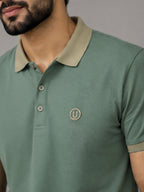 Men’s Premium Sage Green Contrast Collar Polo T-Shirt with Embroidered Logo – Regular Fit