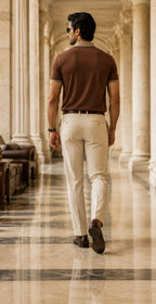 Men’s Premium Mocha Brown Contrast Collar Polo T-Shirt with Embroidered Logo – Regular Fit