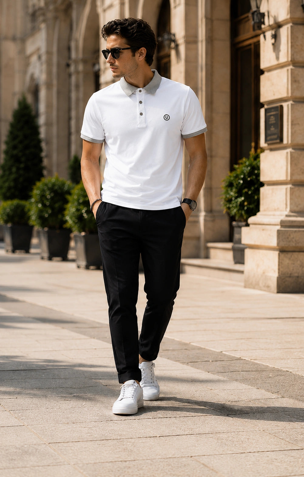 Men’s Premium White Contrast Collar Polo T-Shirt with Embroidered Logo – Regular Fit