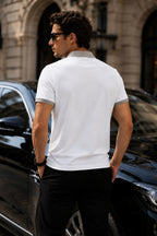 Men’s Premium White Contrast Collar Polo T-Shirt with Embroidered Logo – Regular Fit