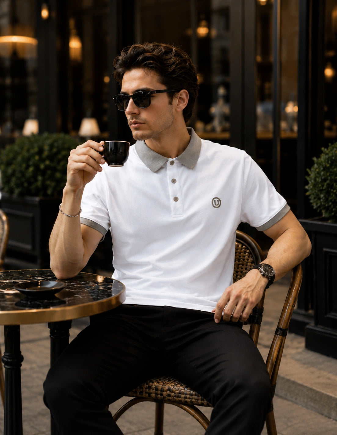 Men’s Premium White Contrast Collar Polo T-Shirt with Embroidered Logo – Regular Fit