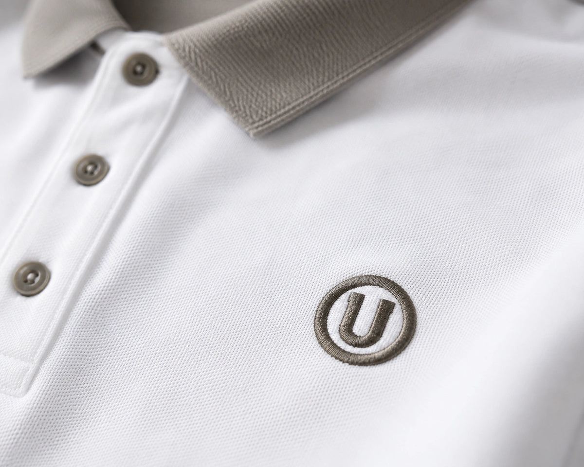 Men’s Premium White Contrast Collar Polo T-Shirt with Embroidered Logo – Regular Fit