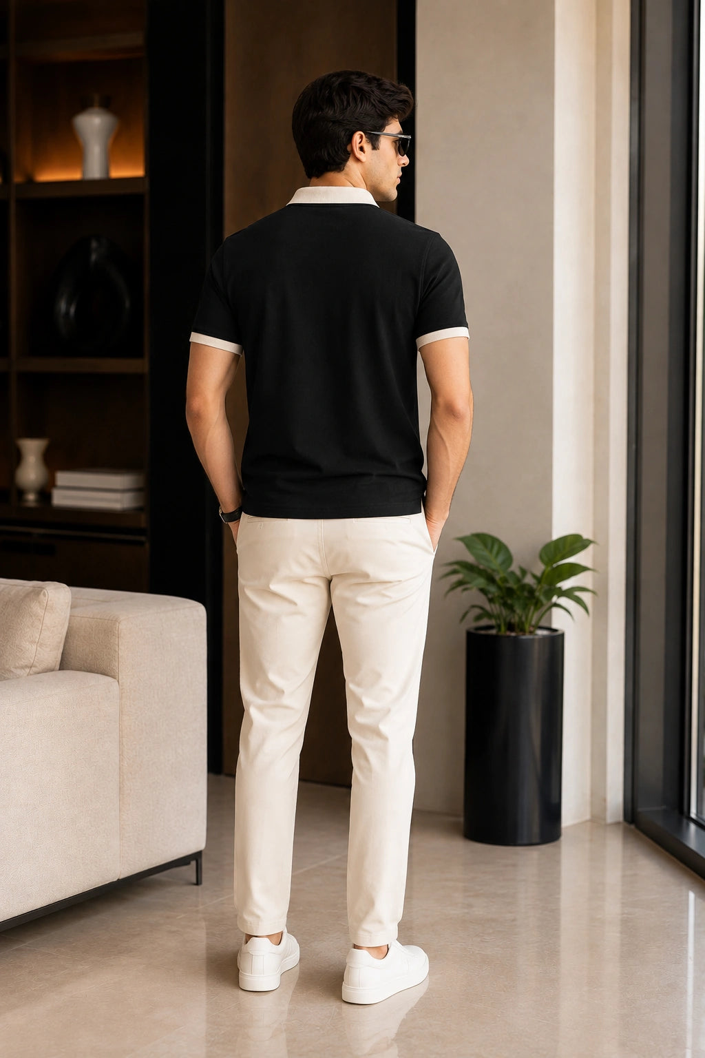 Men’s Premium Black Contrast Collar Polo T-Shirt – Regular Fit