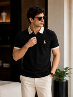 Men’s Premium Black Contrast Collar Polo T-Shirt – Regular Fit