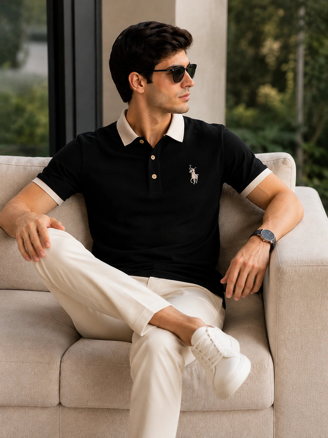 Men’s Premium Black Contrast Collar Polo T-Shirt – Regular Fit