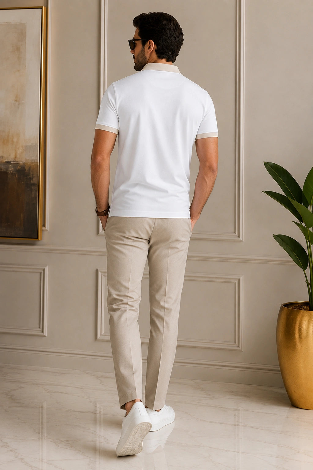 Men’s Premium White Contrast Collar Polo T-Shirt – Regular Fit