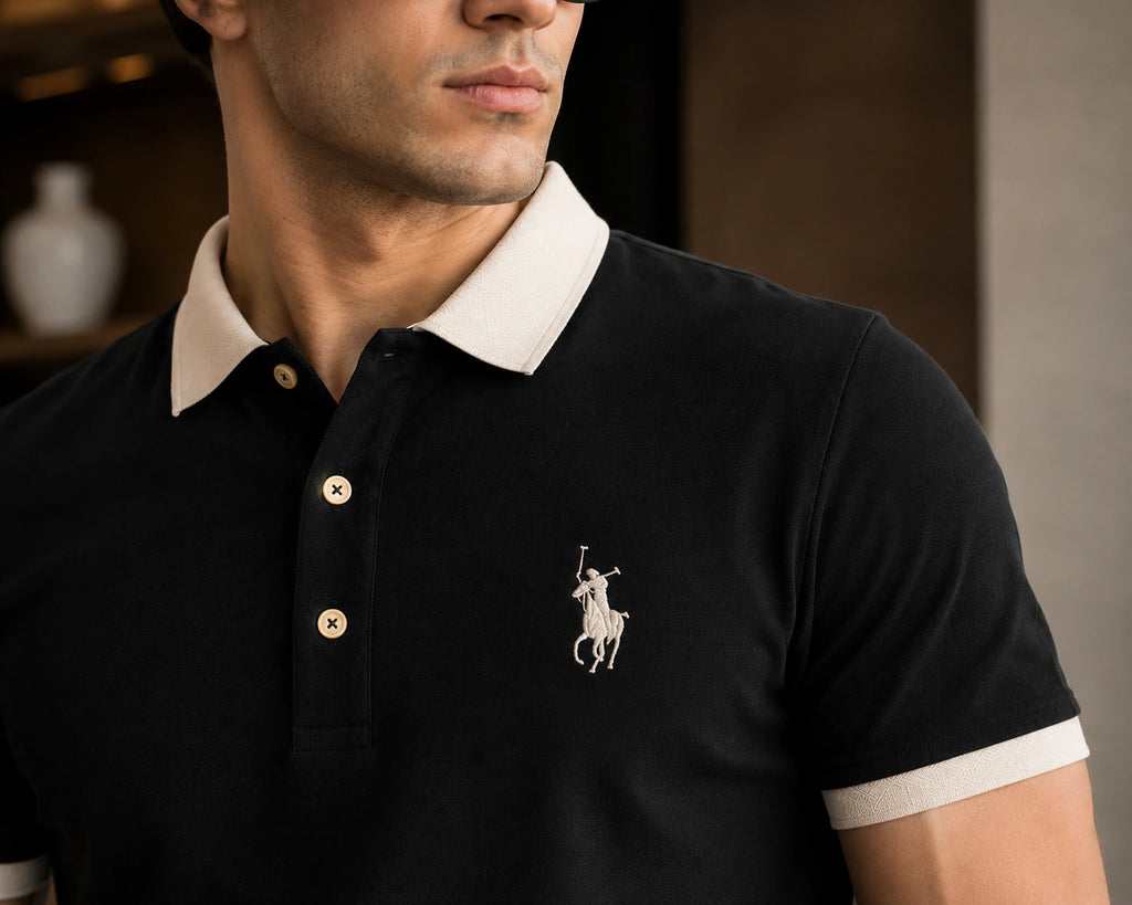 Men’s Premium Black Contrast Collar Polo T-Shirt – Regular Fit