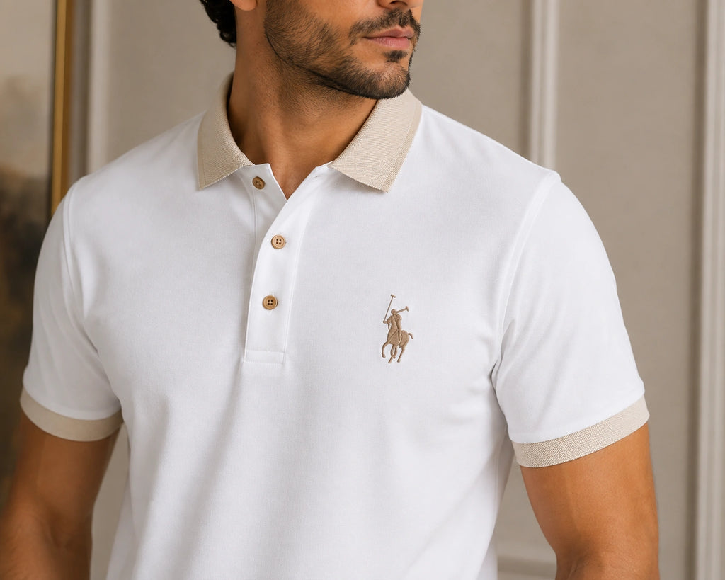 Men’s Premium White Contrast Collar Polo T-Shirt – Regular Fit