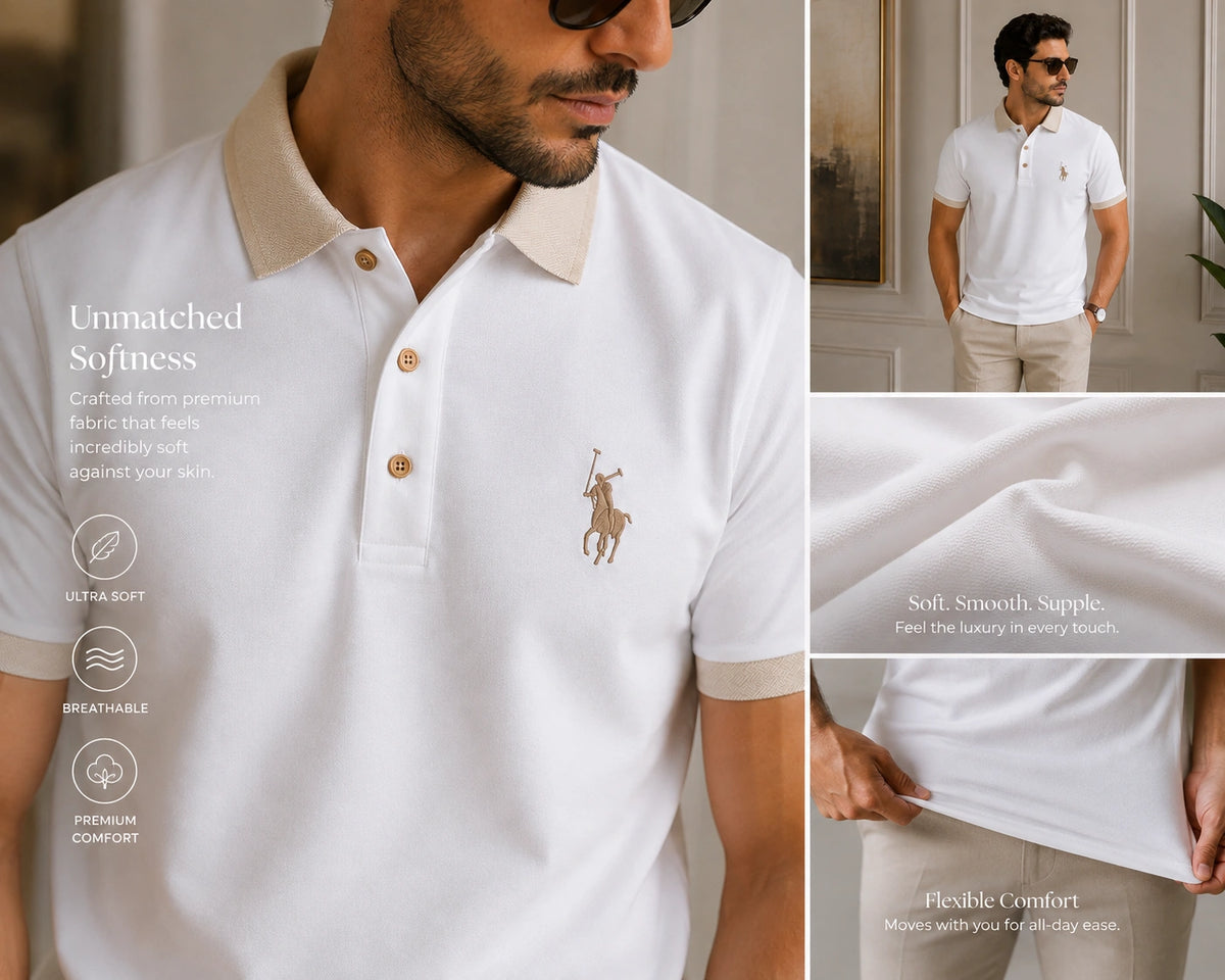 Men’s Premium White Contrast Collar Polo T-Shirt – Regular Fit