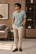 Men’s Premium Sage Green Contrast Collar Polo T-Shirt – Regular Fit