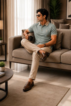 Men’s Premium Sage Green Contrast Collar Polo T-Shirt – Regular Fit