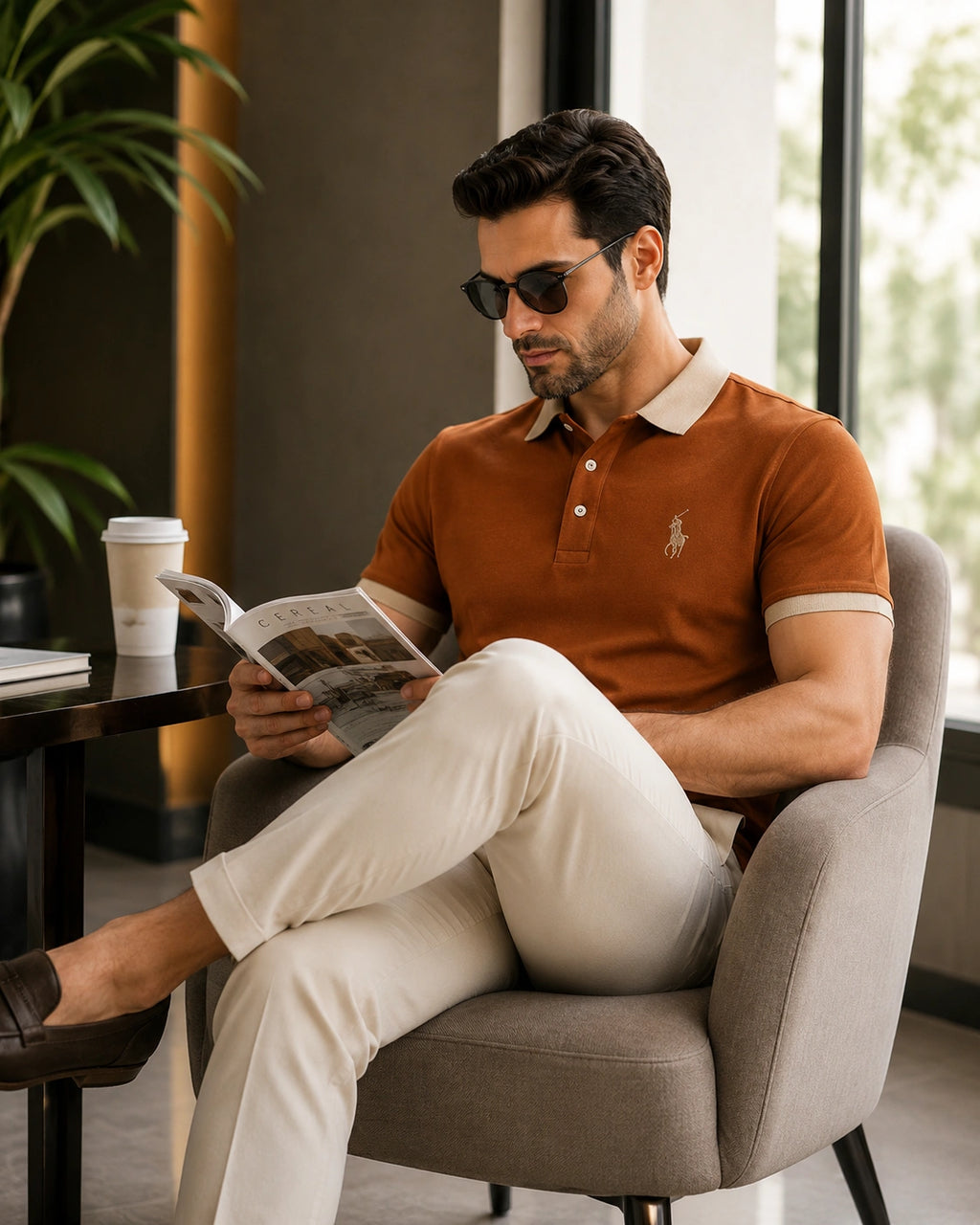 Men’s Premium Rust Brown Contrast Collar Polo T-Shirt – Regular Fit