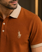 Men’s Premium Rust Brown Contrast Collar Polo T-Shirt – Regular Fit