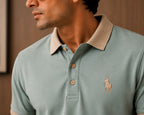 Men’s Premium Sage Green Contrast Collar Polo T-Shirt – Regular Fit