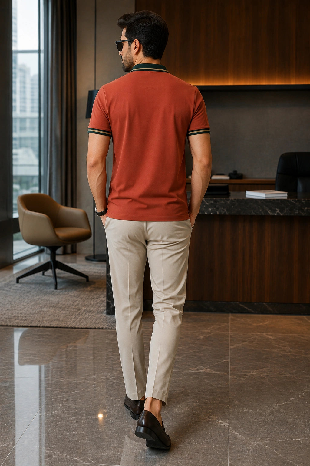 Men’s Premium Terracotta Polo T-Shirt with Contrast Tipped Collar – Regular Fit