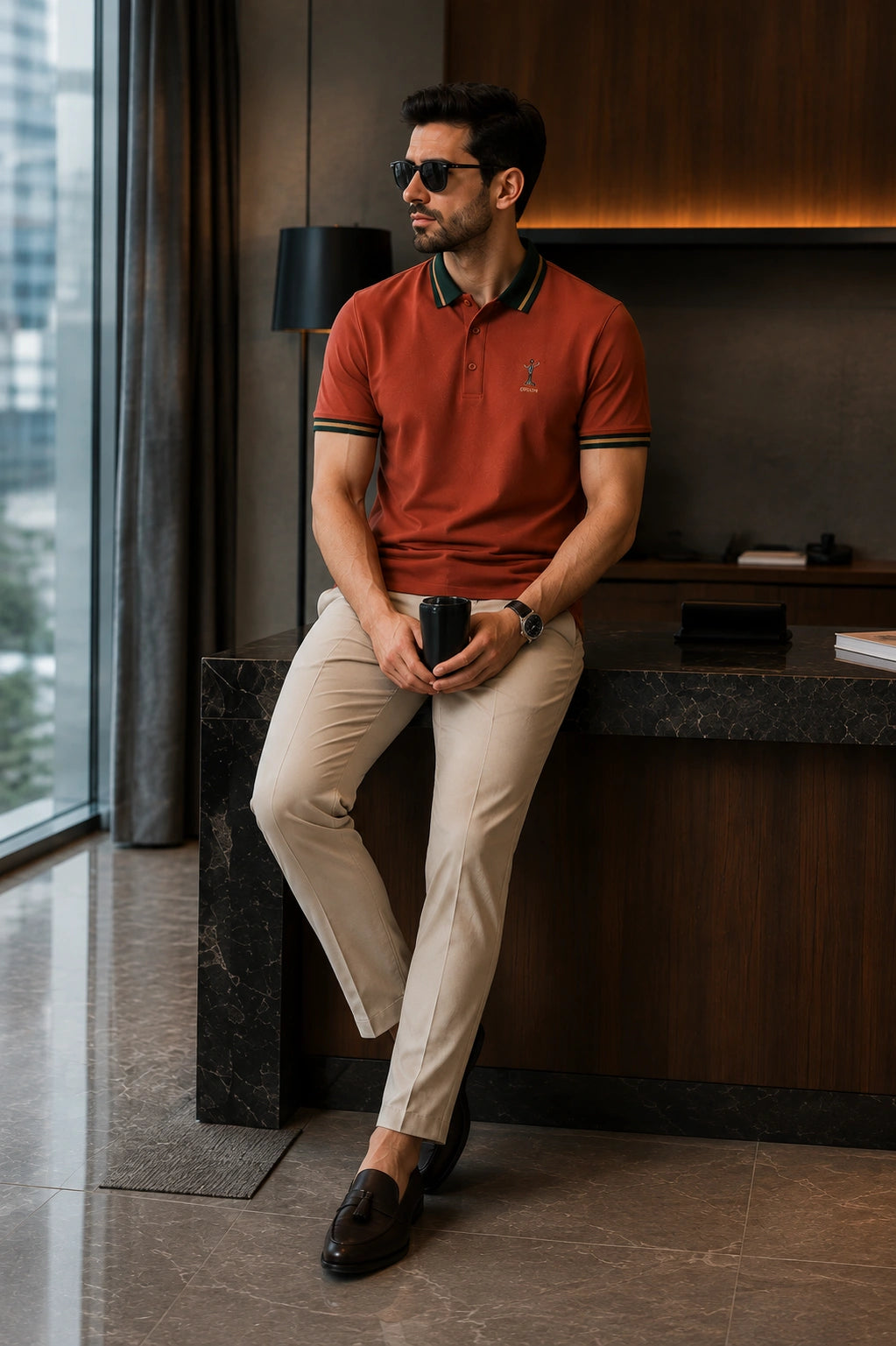 Men’s Premium Terracotta Polo T-Shirt with Contrast Tipped Collar – Regular Fit
