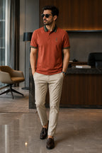 Men’s Premium Terracotta Polo T-Shirt with Contrast Tipped Collar – Regular Fit