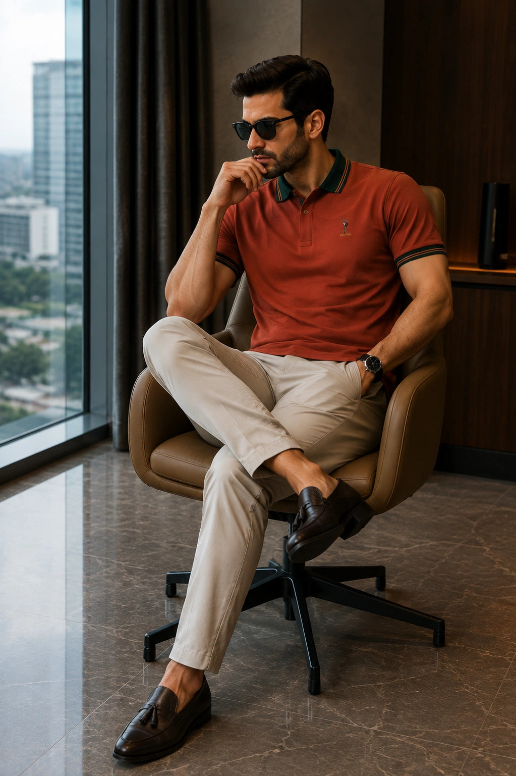 Men’s Premium Terracotta Polo T-Shirt with Contrast Tipped Collar – Regular Fit