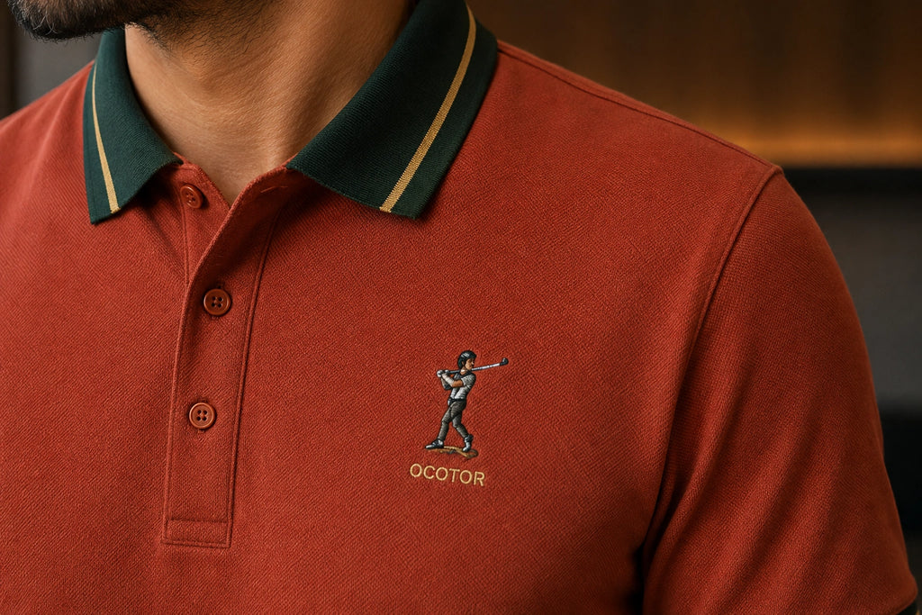 Men’s Premium Terracotta Polo T-Shirt with Contrast Tipped Collar – Regular Fit